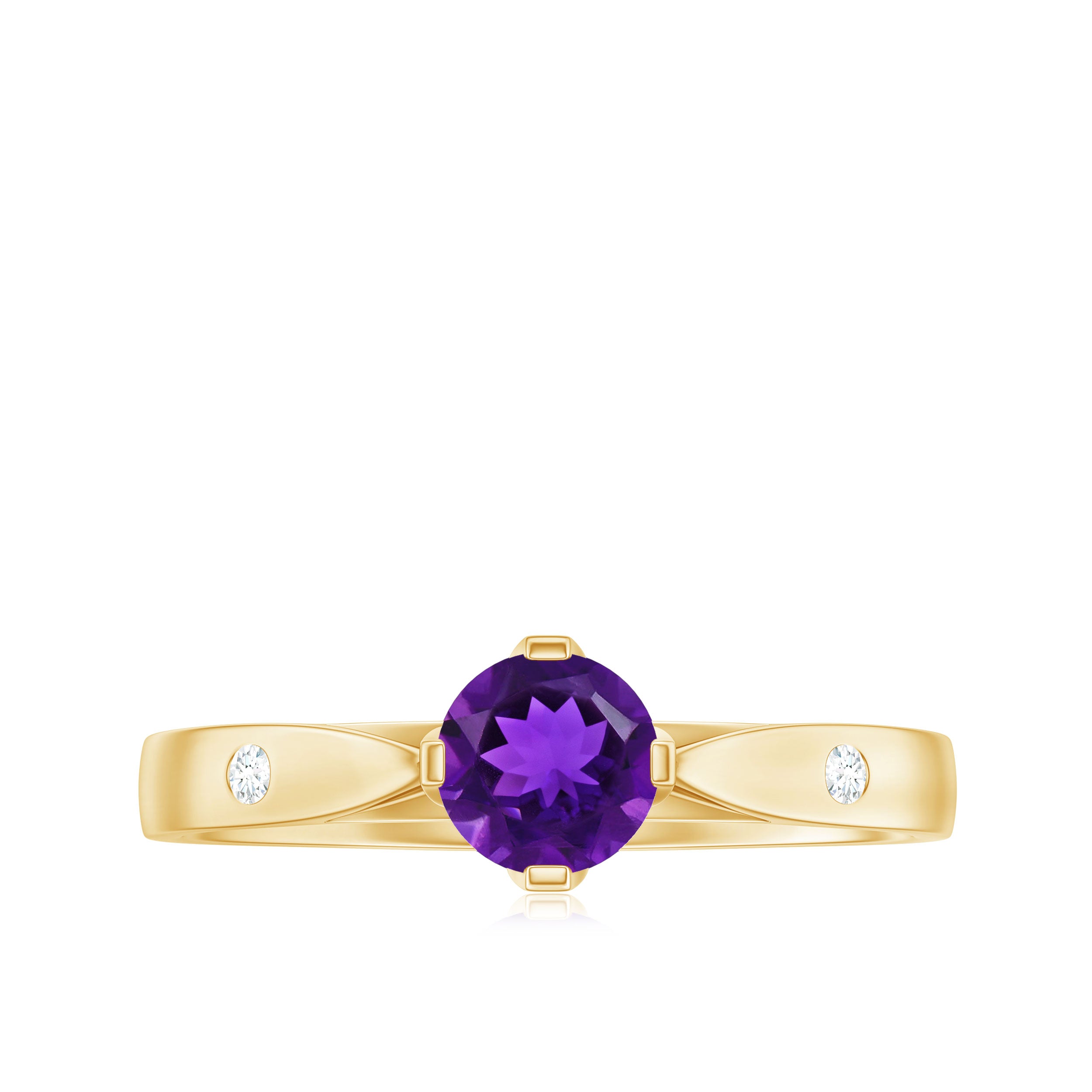 Rosec Jewels-1/2 CT Solitaire Round Shape Amethyst Ring with Diamond