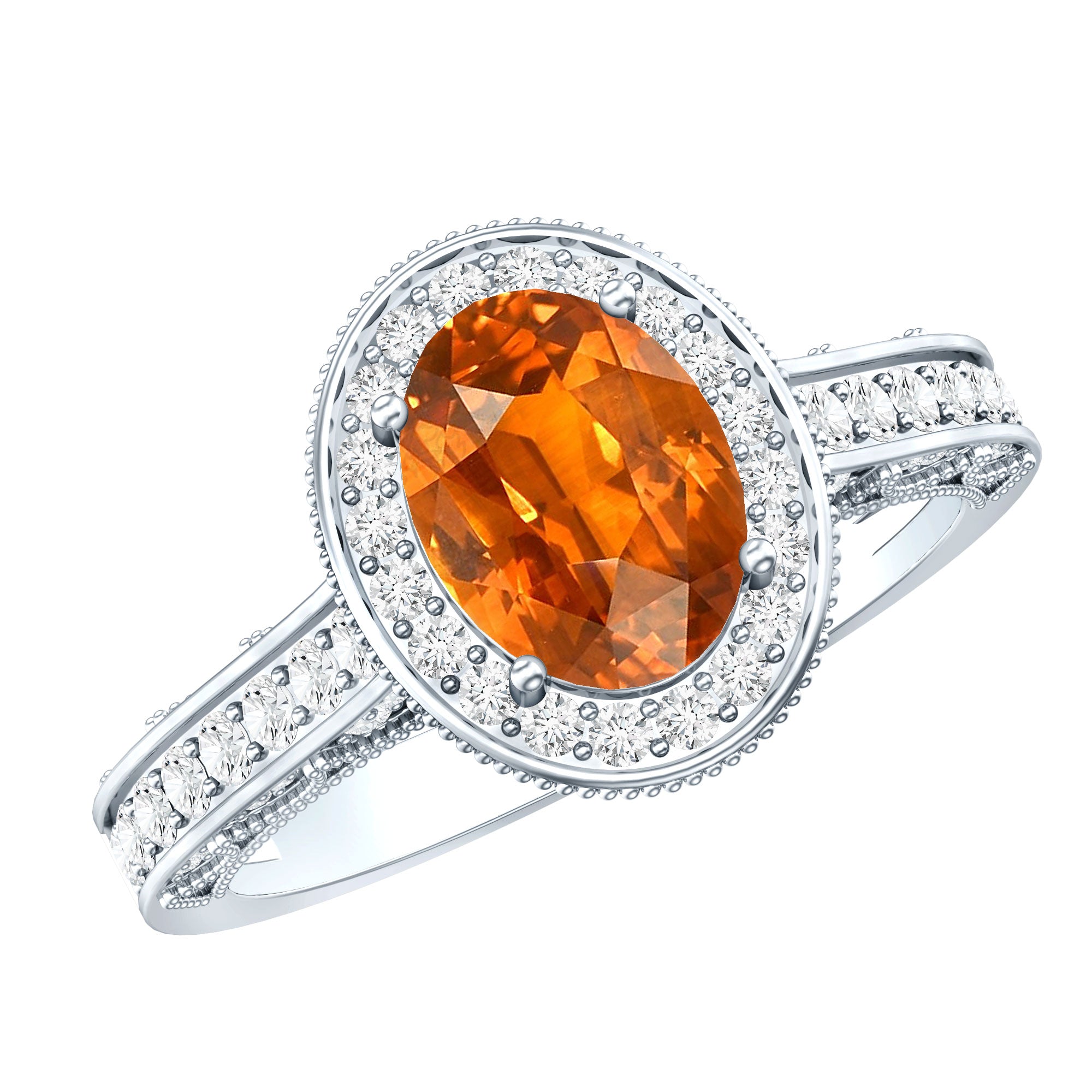 1.5 Carat Lab Grown Orange Sapphire Engagement Ring with Diamond