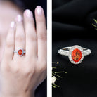 1.5 Carat Lab Grown Orange Sapphire Engagement Ring with Diamond Halo AAAA - Rosec Jewels