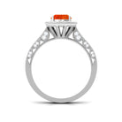 2.50 CT Created Orange Sapphire Solitaire Engagement Ring with Halo Diamond Lab Created Orange Sapphire - ( AAAA ) - Quality - Rosec Jewels
