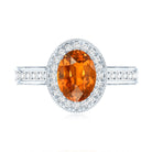 1.5 Carat Lab Grown Orange Sapphire Engagement Ring with Diamond Halo AAAA - Rosec Jewels