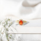 1.5 Carat Lab Grown Orange Sapphire Engagement Ring with Diamond Halo AAAA - Rosec Jewels
