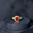 1.5 Carat Lab Grown Orange Sapphire Engagement Ring with Diamond Halo AAAA - Rosec Jewels