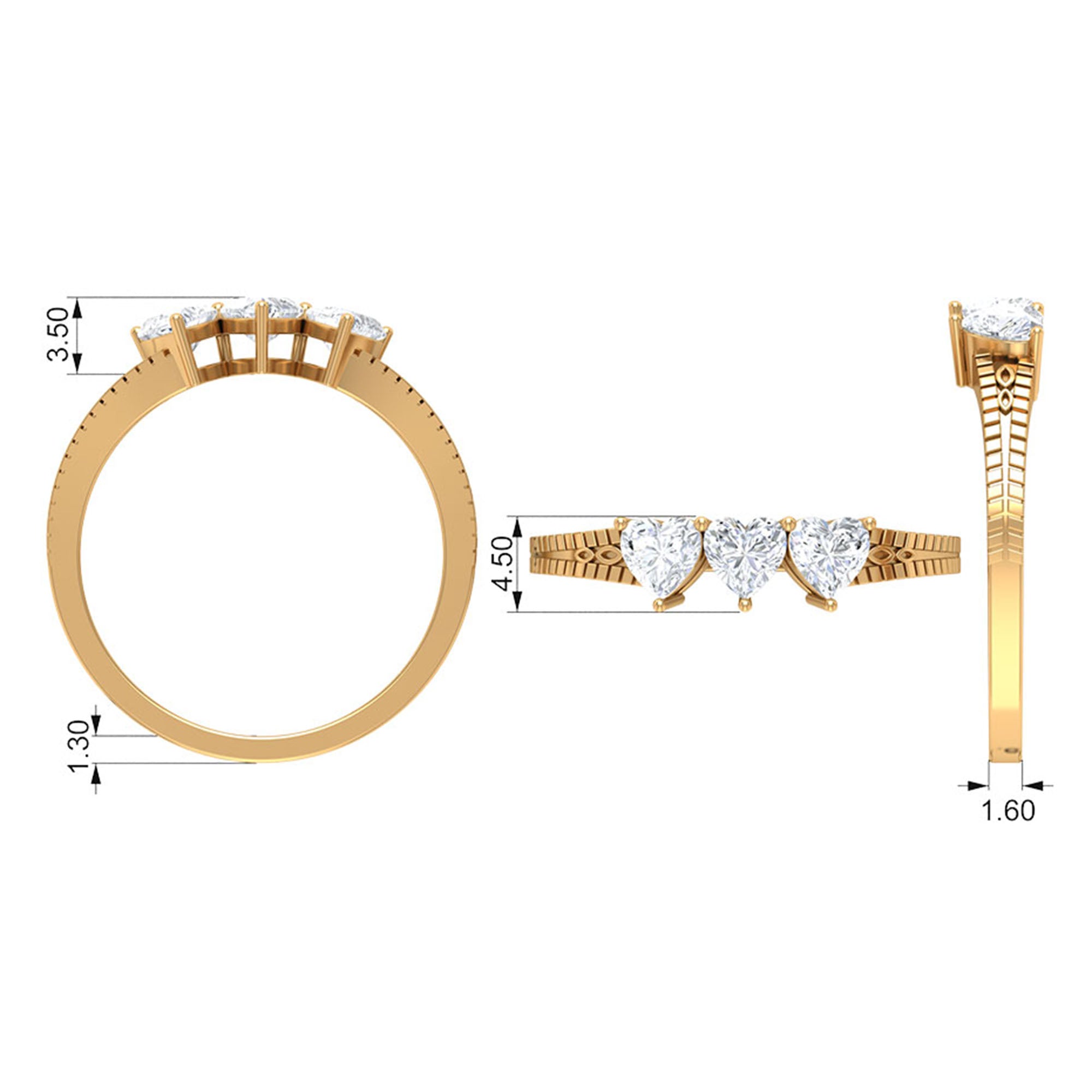 3/4 CT Heart Shape Zircon Three Stone Promise Ring AAAA - Rosec Jewels