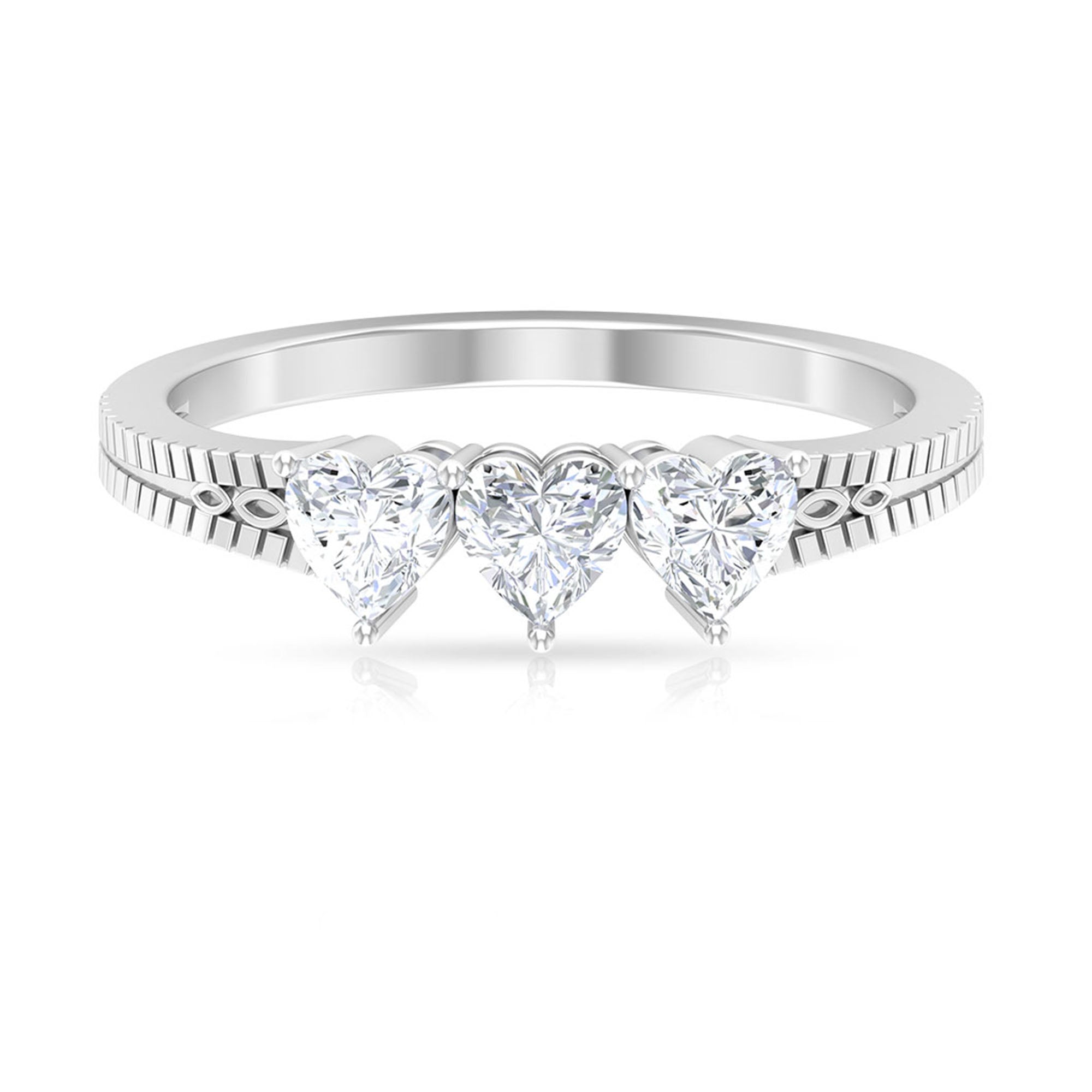 3/4 CT Heart Shape Zircon Three Stone Promise Ring Zircon - ( AAAA ) - Quality - Rosec Jewels