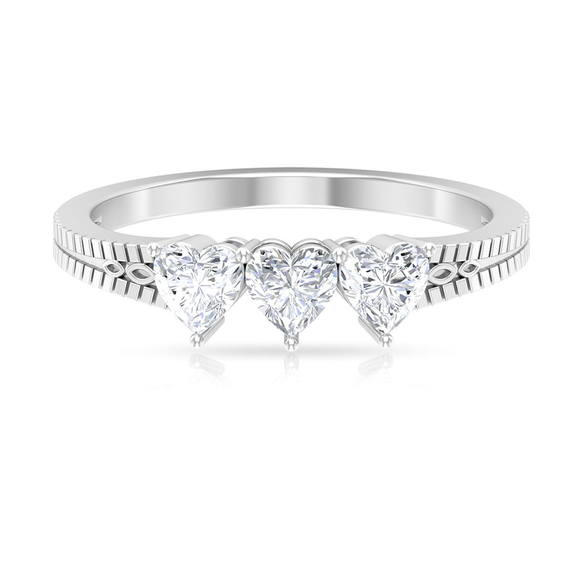 3/4 CT Heart Shape Zircon Three Stone Promise Ring AAAA - Rosec Jewels
