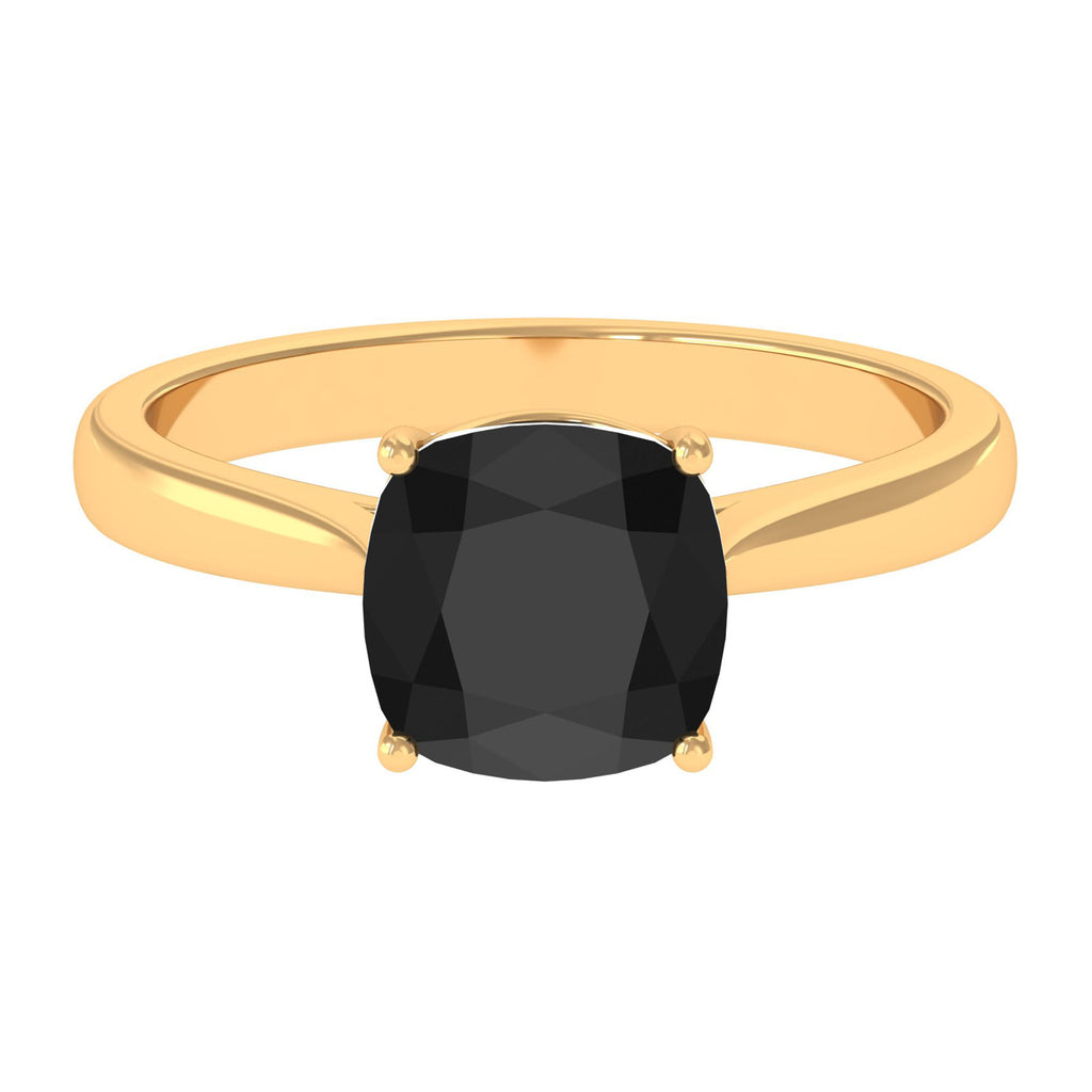 8 MM Cushion Cut Black Spinel Ring with Surprise Diamond Black Spinel - ( AAA ) - Quality - Rosec Jewels