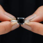 Cushion Cut Black Onyx Solitaire Ring with Surprise Diamond Black Onyx - ( AAA ) - Quality - Rosec Jewels