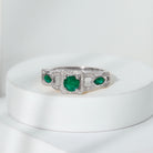 Rosec Jewels-Vintage Style Emerald and Diamond Engagement Ring for Women