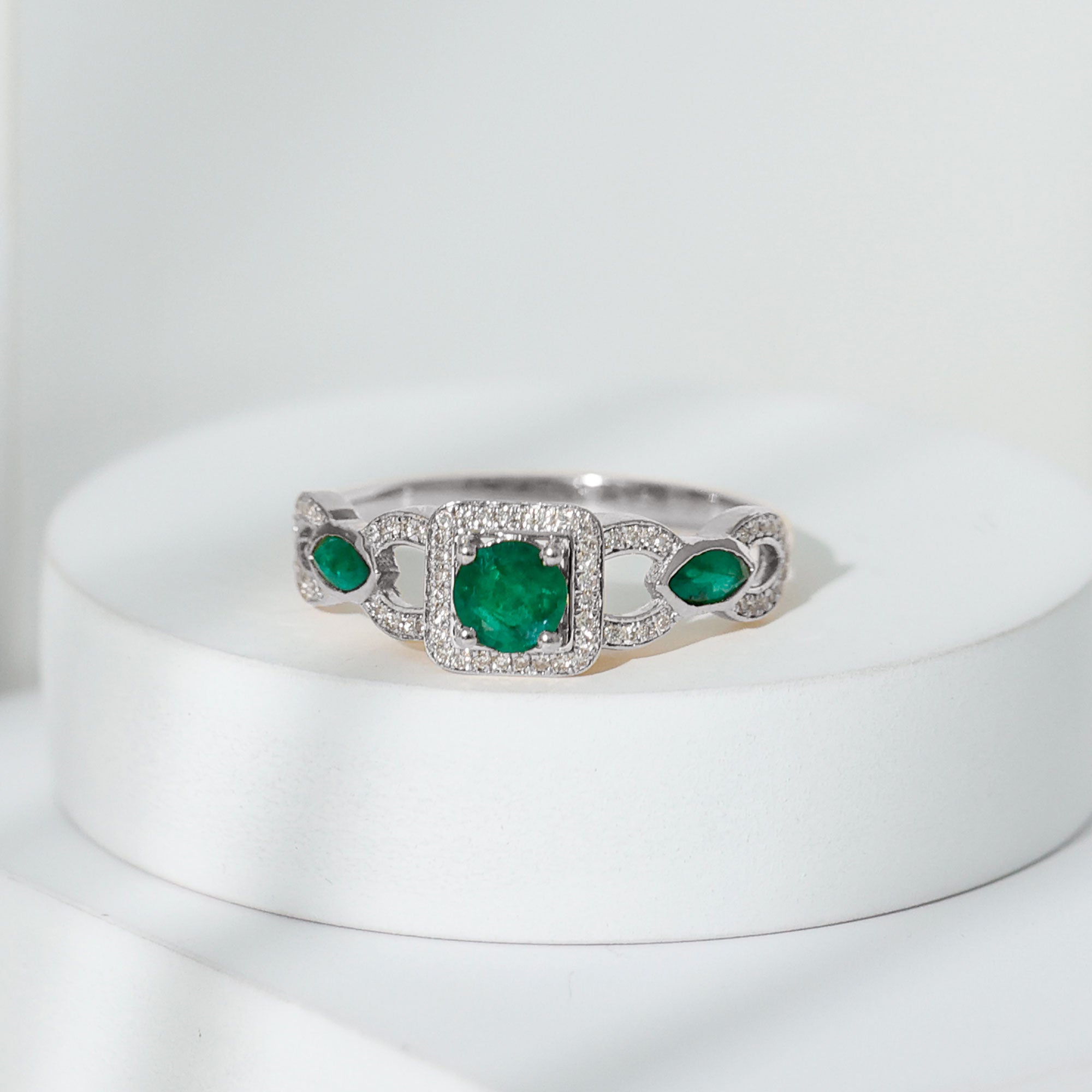 Rosec Jewels-Vintage Style Emerald and Diamond Engagement Ring for Women