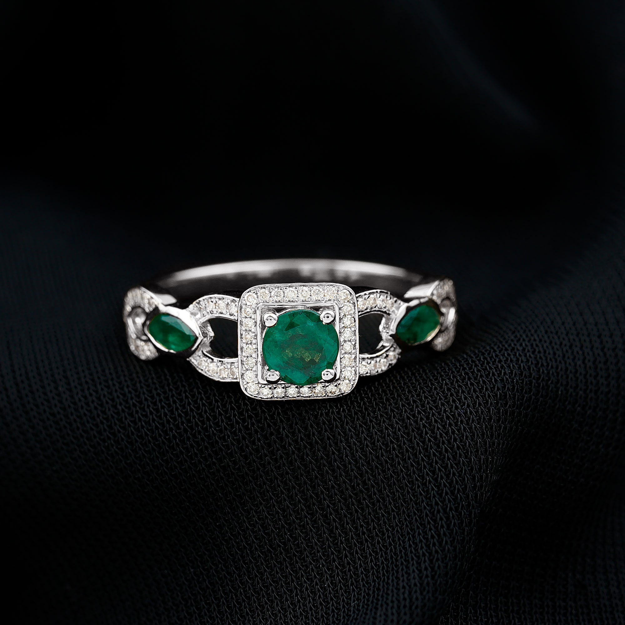 Rosec Jewels-Vintage Style Emerald and Diamond Engagement Ring for Women