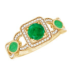 Rosec Jewels-Vintage Style Emerald and Diamond Engagement Ring for Women