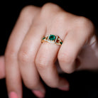 Rosec Jewels-Vintage Style Emerald and Diamond Engagement Ring for Women