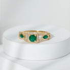 Rosec Jewels-Vintage Style Emerald and Diamond Engagement Ring for Women
