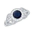 Rosec Jewels-Vintage Looking Blue Sapphire with Diamond Halo Engagement Ring
