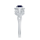 Rosec Jewels-Vintage Looking Blue Sapphire with Diamond Halo Engagement Ring