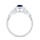 Rosec Jewels-Vintage Looking Blue Sapphire with Diamond Halo Engagement Ring
