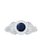 Rosec Jewels-Vintage Looking Blue Sapphire with Diamond Halo Engagement Ring