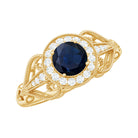 Rosec Jewels-Vintage Looking Blue Sapphire with Diamond Halo Engagement Ring