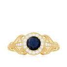 Rosec Jewels-Vintage Looking Blue Sapphire with Diamond Halo Engagement Ring