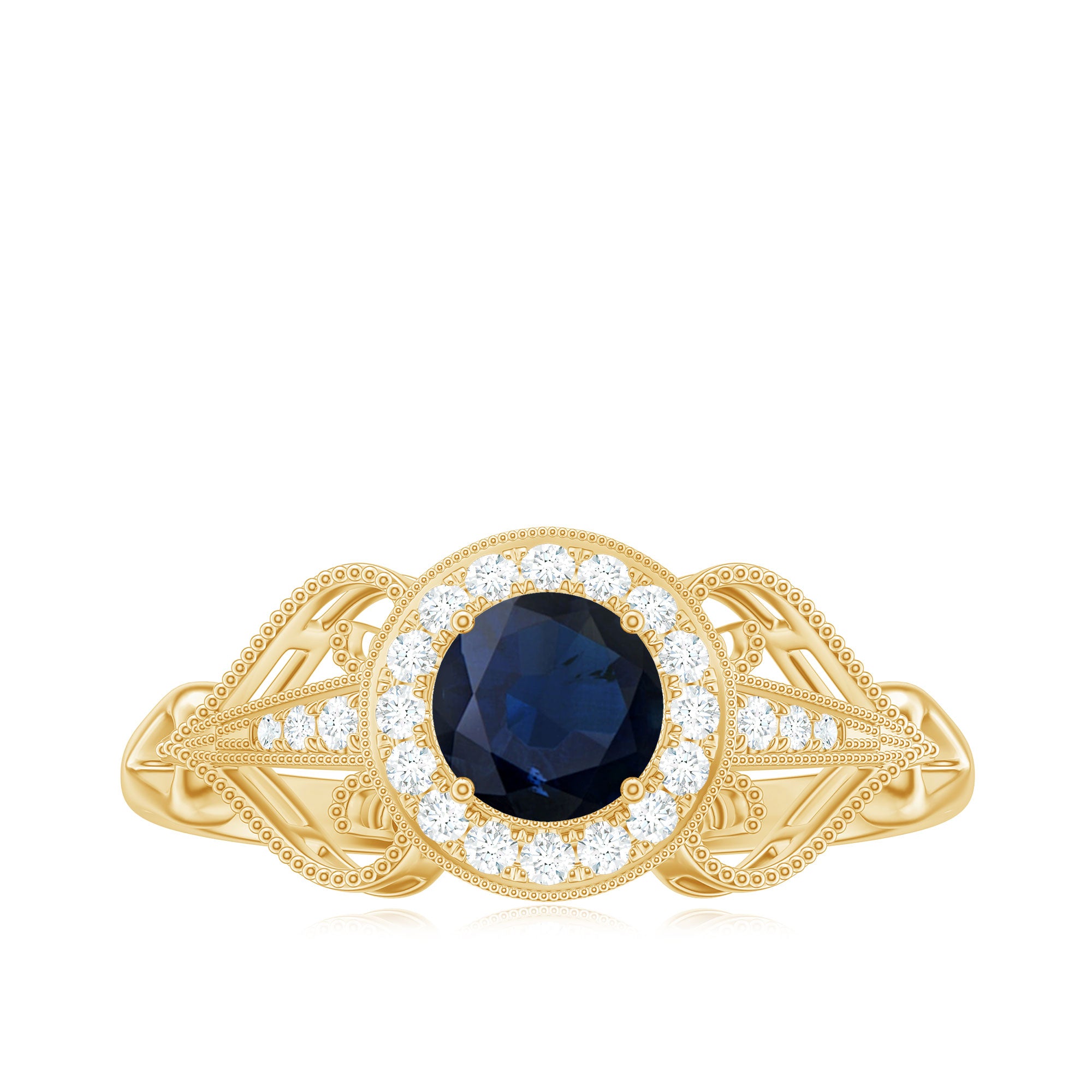 Rosec Jewels-Vintage Looking Blue Sapphire with Diamond Halo Engagement Ring