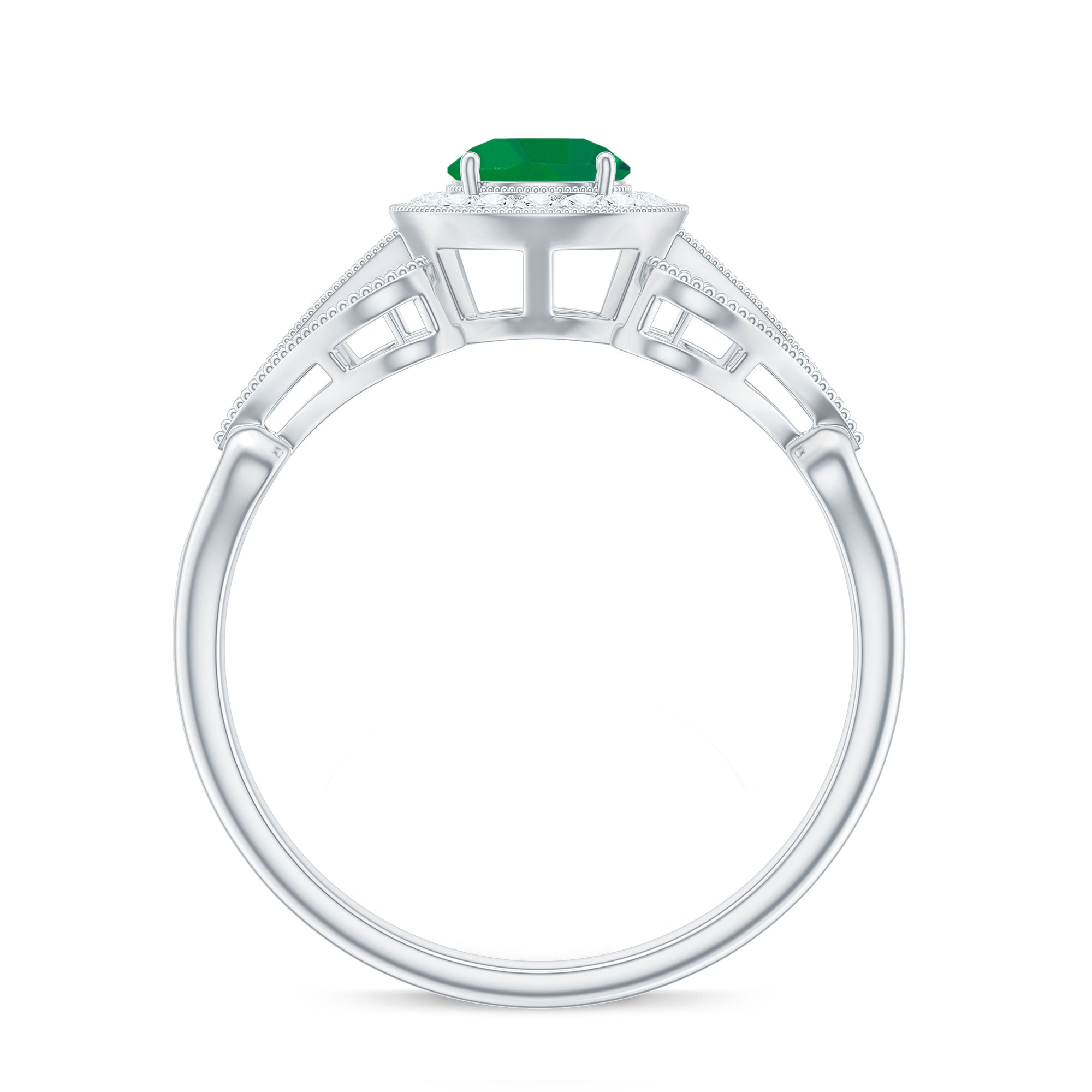 AAA Quality Emerald and Diamond Vintage Inspired Engagement Ring AAA - Rosec Jewels