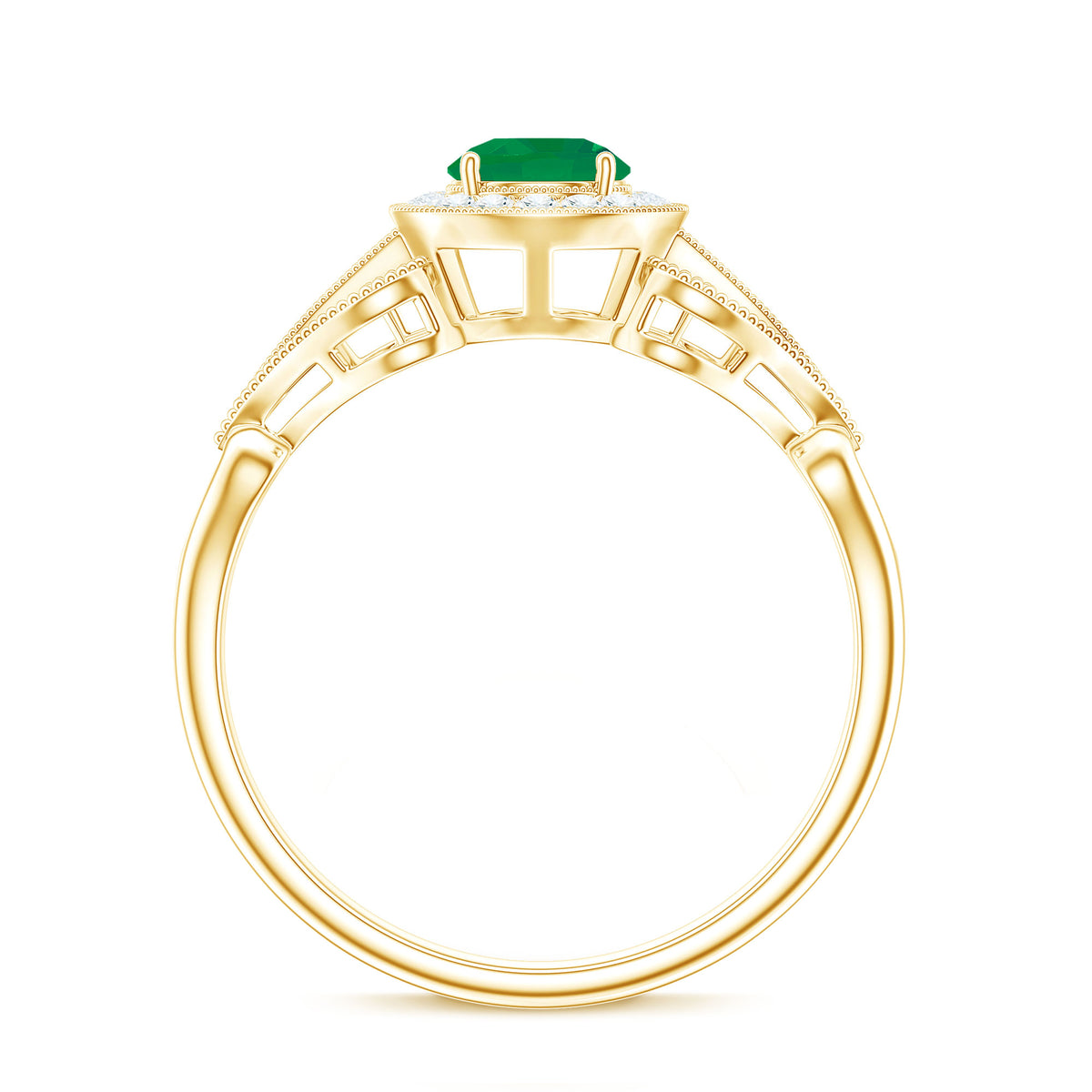 AAA Quality Emerald and Diamond Vintage Inspired Engagement Ring AAA - Rosec Jewels