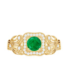 Vintage Looking Emerald Engagement Ring with Diamond Halo AAA - Rosec Jewels