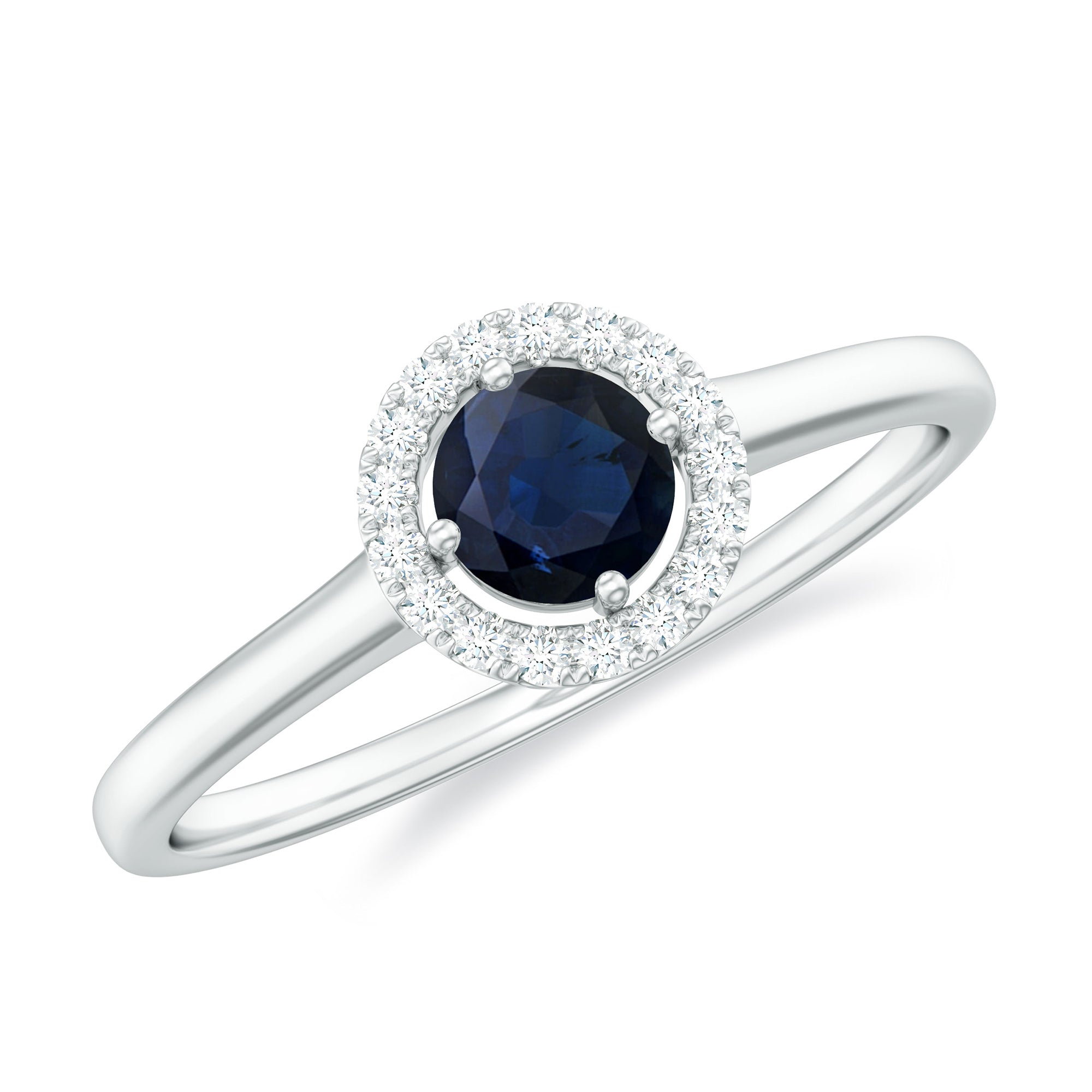 Rosec Jewels-Dainty Blue Sapphire and Diamond Floating Halo Ring