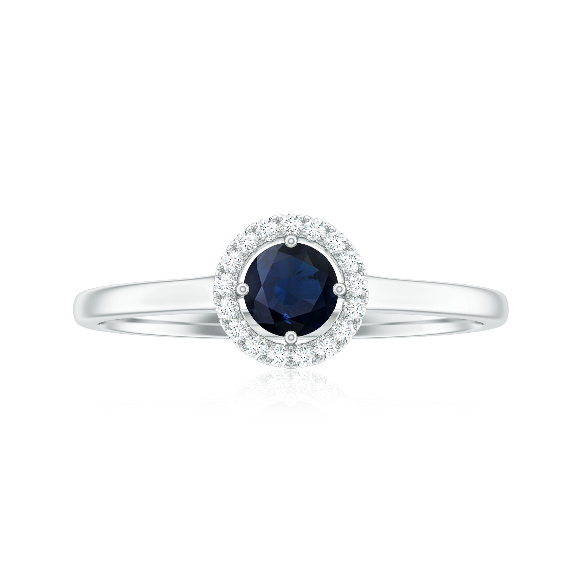 Rosec Jewels-Dainty Blue Sapphire and Diamond Floating Halo Ring