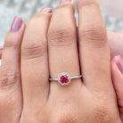 Round Ruby Engagement Ring with Diamond Halo Ruby - ( AAA ) - Quality - Rosec Jewels