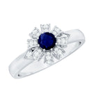 Rosec Jewels-Real Blue Sapphire Flower Engagement Ring with Diamond