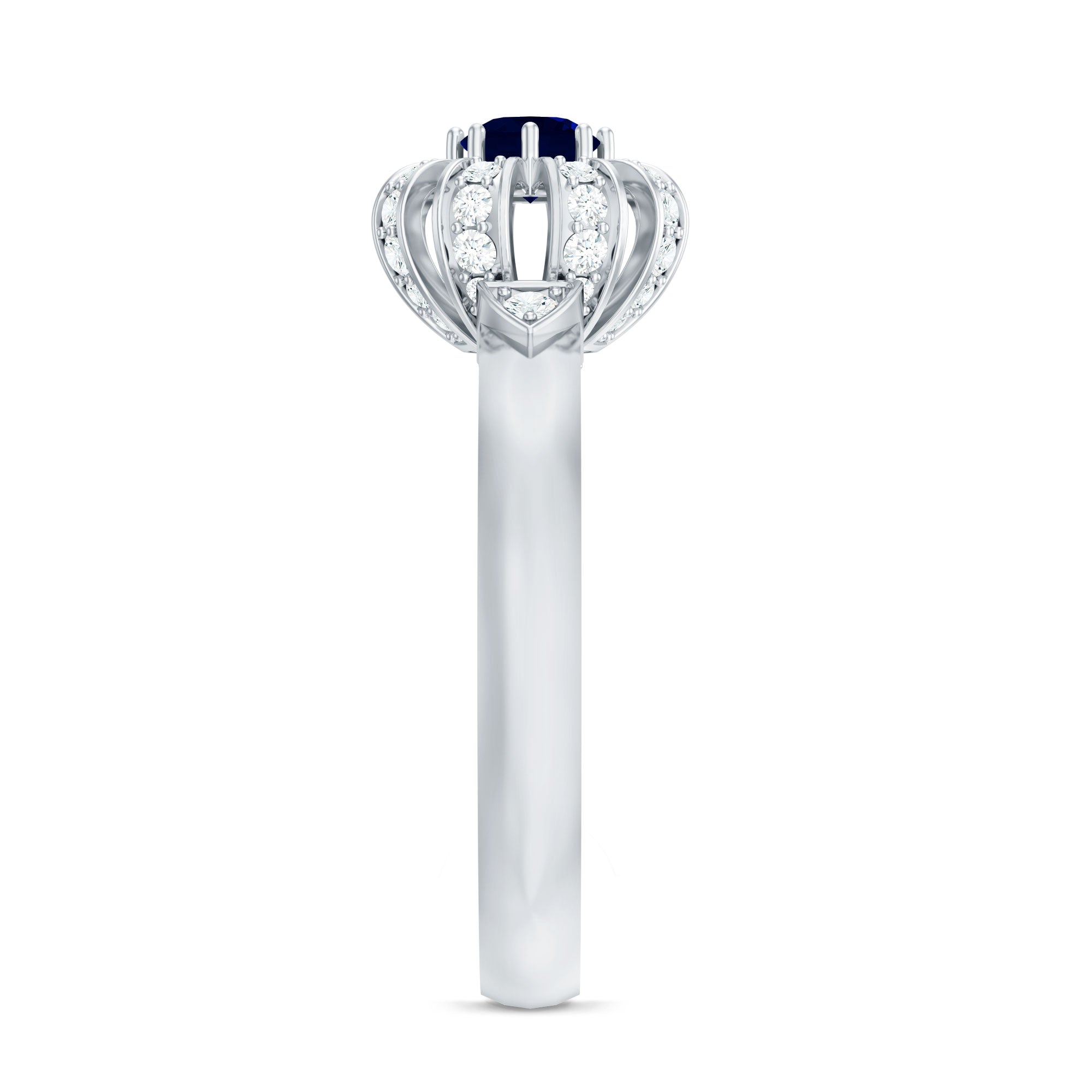 Rosec Jewels-Real Blue Sapphire Flower Engagement Ring with Diamond