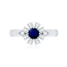 Rosec Jewels-Real Blue Sapphire Flower Engagement Ring with Diamond