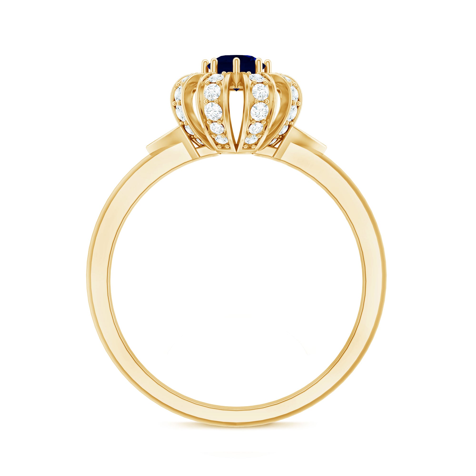 Rosec Jewels-Real Blue Sapphire Flower Engagement Ring with Diamond
