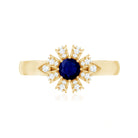 Rosec Jewels-Real Blue Sapphire Flower Engagement Ring with Diamond