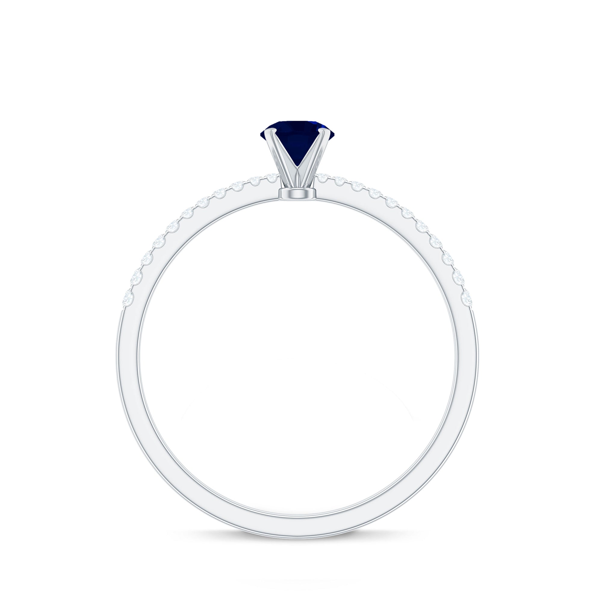 Rosec Jewels-Real 0.9 Carat Blue Sapphire Promise Ring with Diamonds