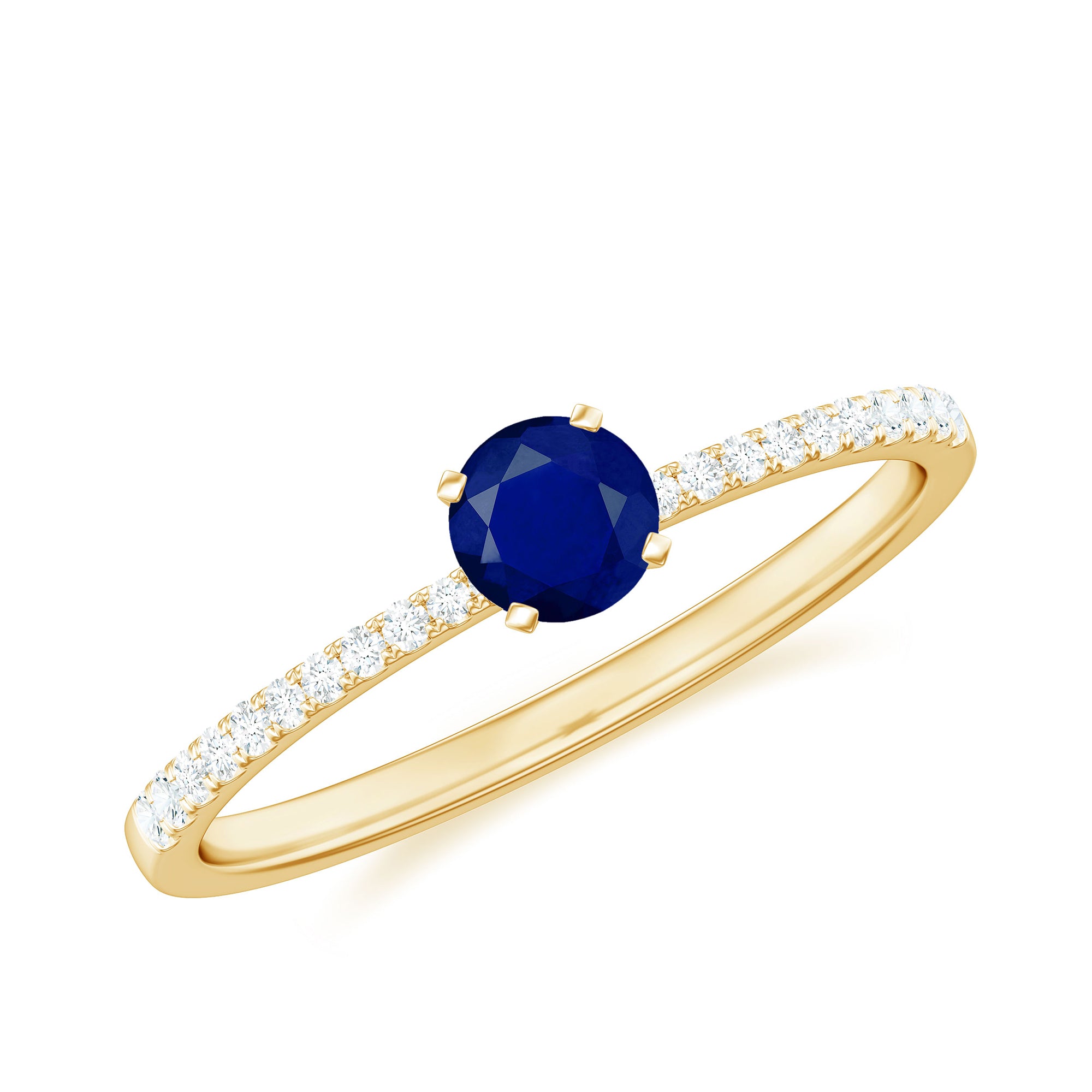 Rosec Jewels-Real 0.9 Carat Blue Sapphire Promise Ring with Diamonds