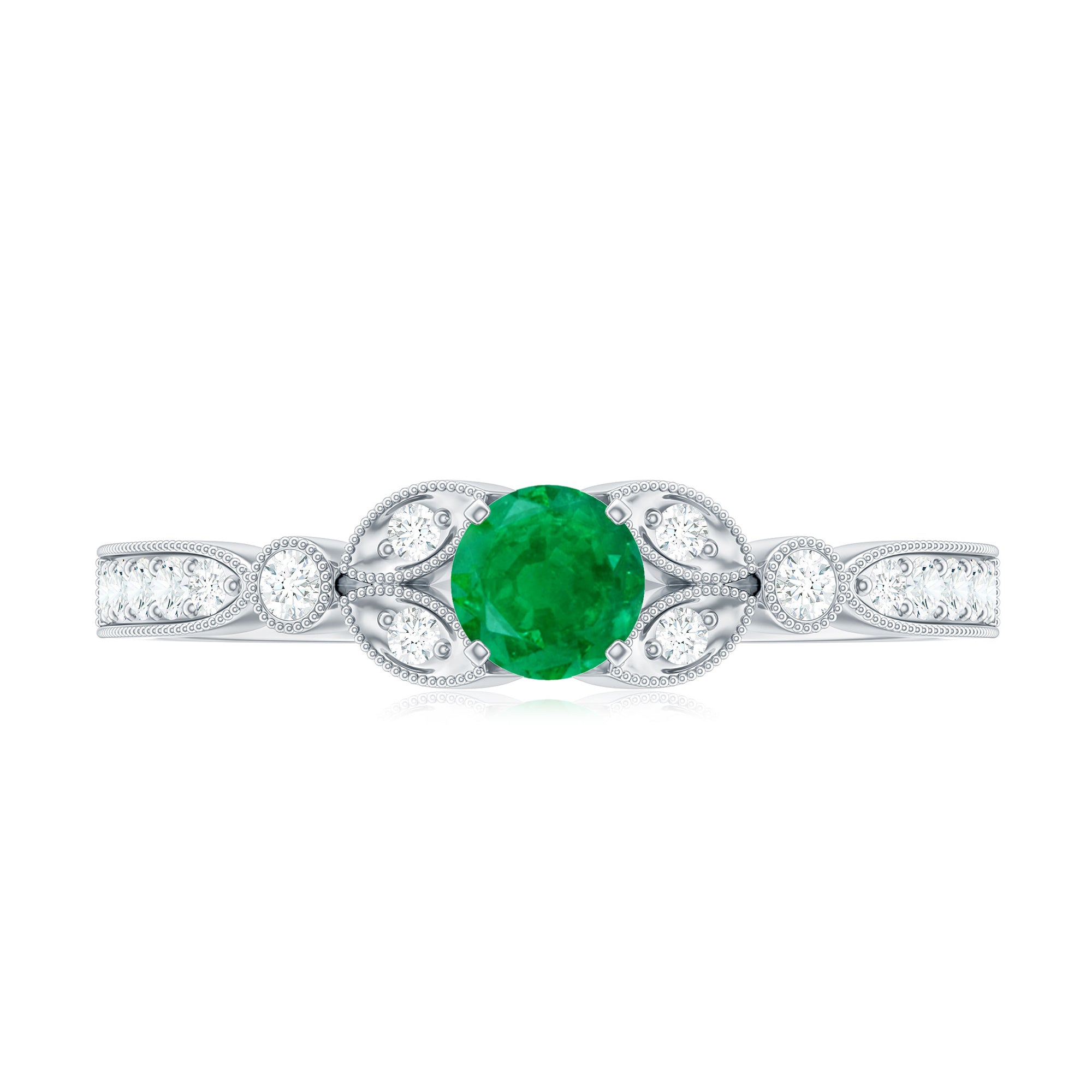Rosec Jewels-Natural Emerald Vintage Inspired Engagement Ring with Diamond