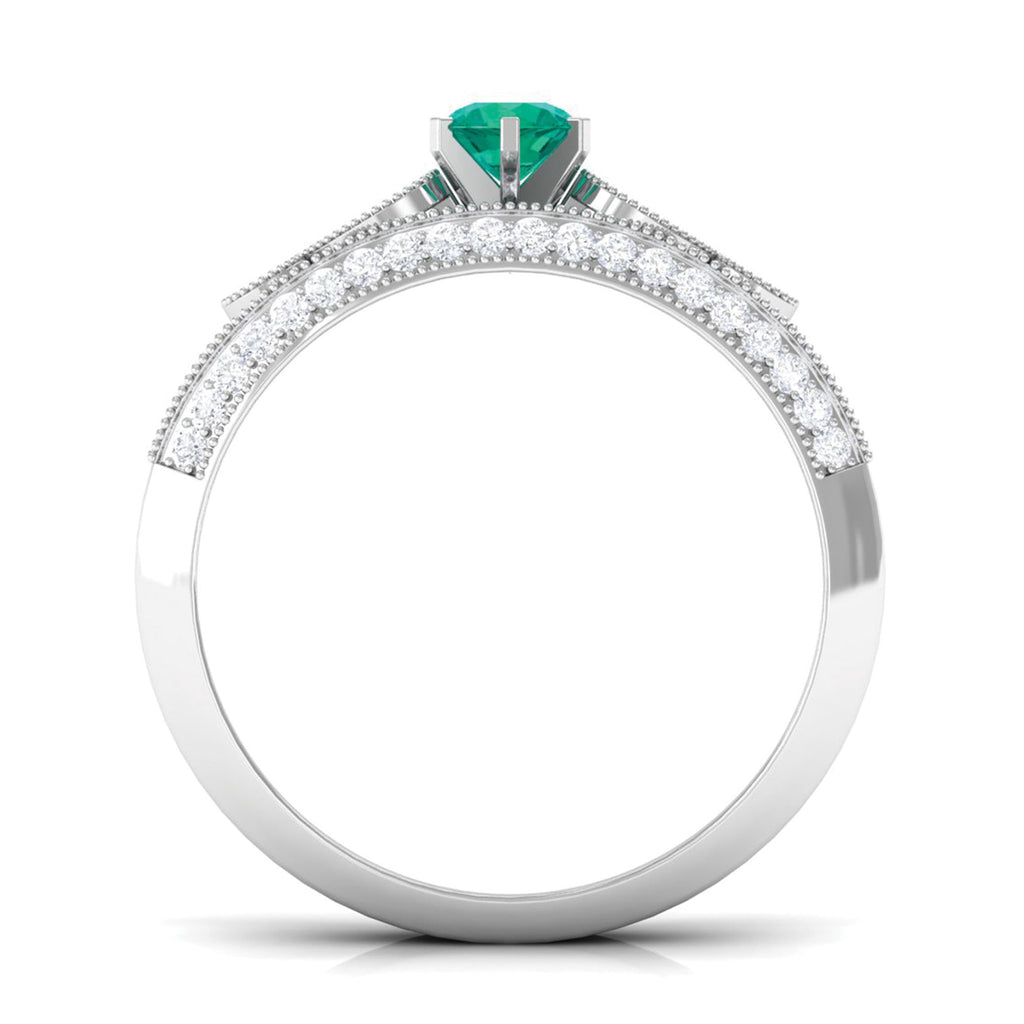 Solitaire Emerald and Diamond Engagement Ring Set Emerald - ( AAA ) - Quality - Rosec Jewels
