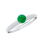 Classic Emerald Solitaire Engagement Ring with Real Diamond Side Stones AAA - Rosec Jewels