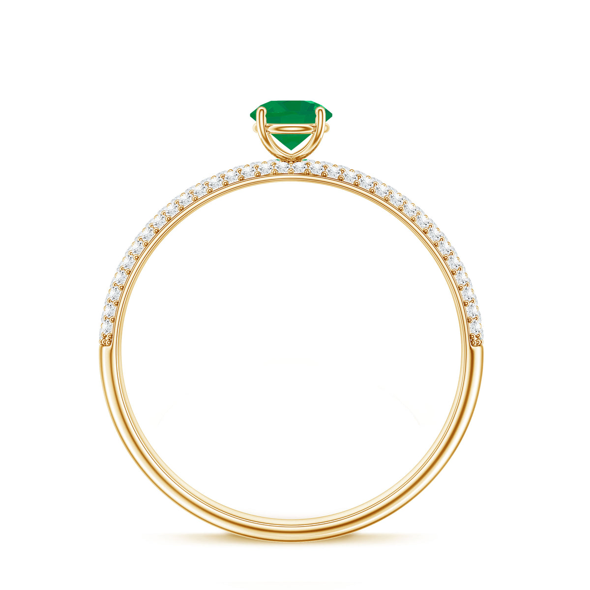 Classic Emerald Solitaire Engagement Ring with Real Diamond Side Stones AAA - Rosec Jewels