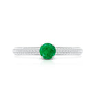 Classic Emerald Solitaire Engagement Ring with Real Diamond Side Stones AAA - Rosec Jewels
