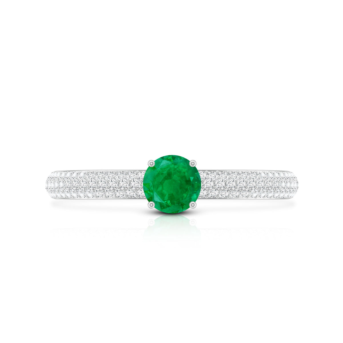 Classic Emerald Solitaire Engagement Ring with Real Diamond Side Stones AAA - Rosec Jewels