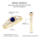 Vintage Inspired Blue Sapphire 3 Stone Engagement Ring with Diamond AAA - Rosec Jewels