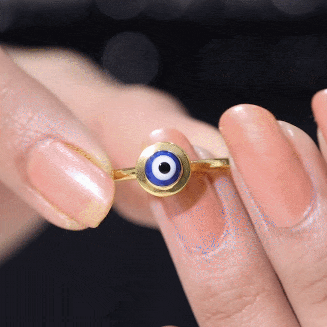 Enamel Evil Eye Gold Ring for Women - Rosec Jewels
