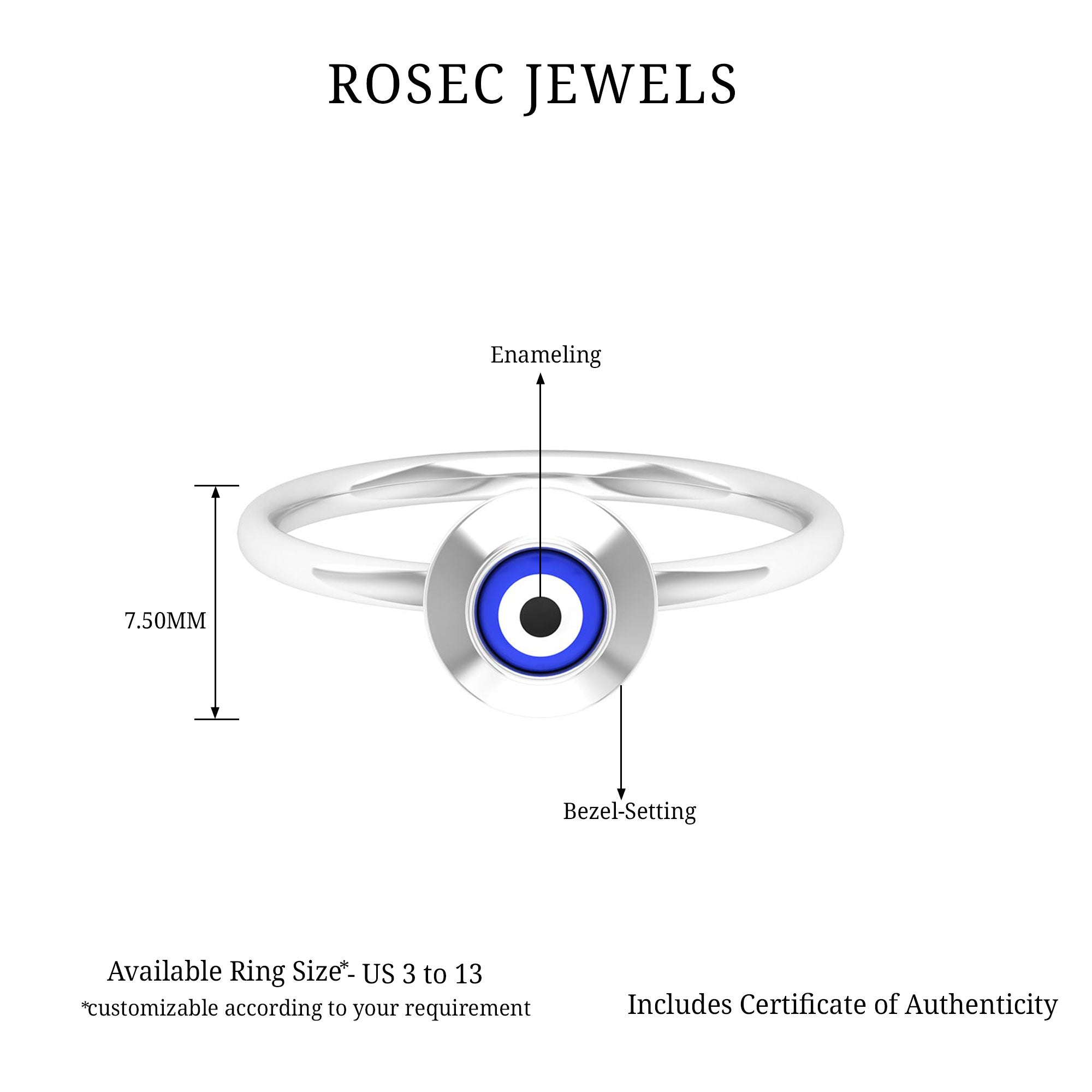 Enamel Evil Eye Gold Ring for Women - Rosec Jewels