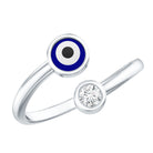 Bezel Set Moissanite and Enameled Evil Eye Ring D-VS1 - Rosec Jewels