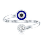 Bezel Set Moissanite and Enameled Evil Eye Ring D-VS1 - Rosec Jewels