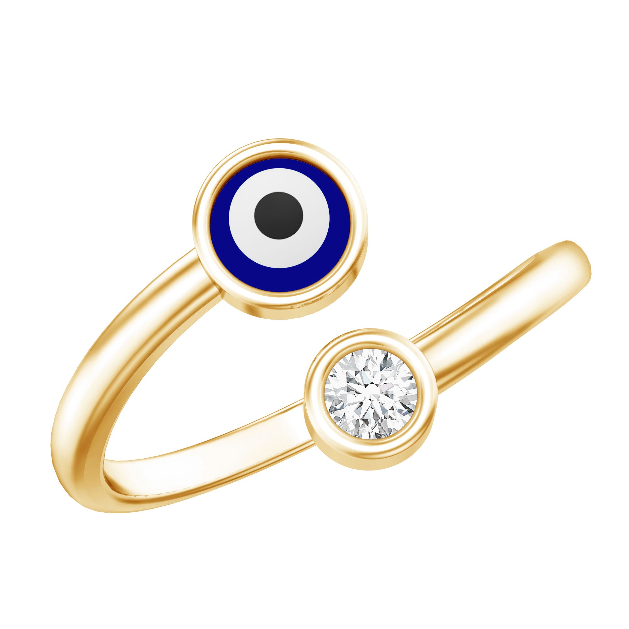 Bezel Set Moissanite and Enameled Evil Eye Ring D-VS1 - Rosec Jewels